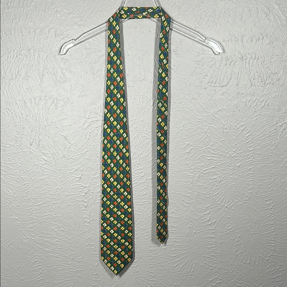 Fumagalli's Green Shamrock Patterned Men's Silk Tie - Hand Made In Spain